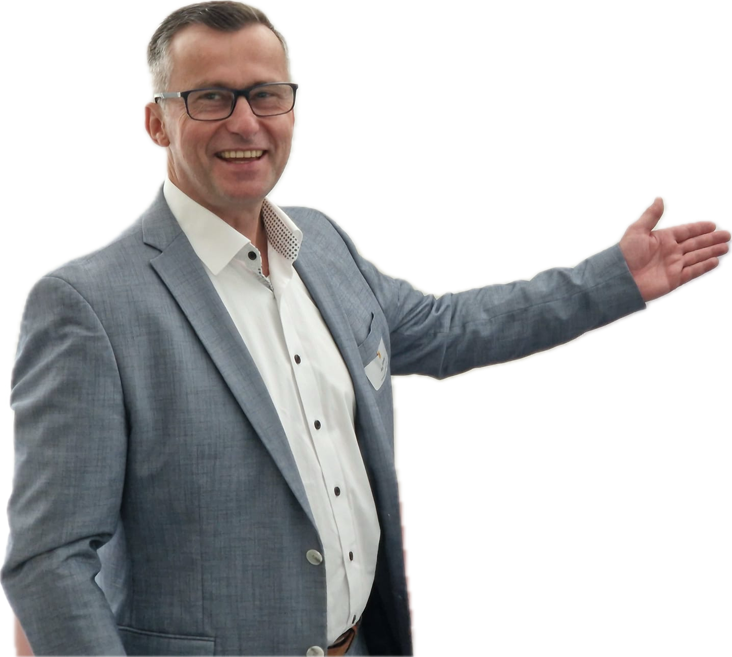 Jörg Gündel mit einladender Geste